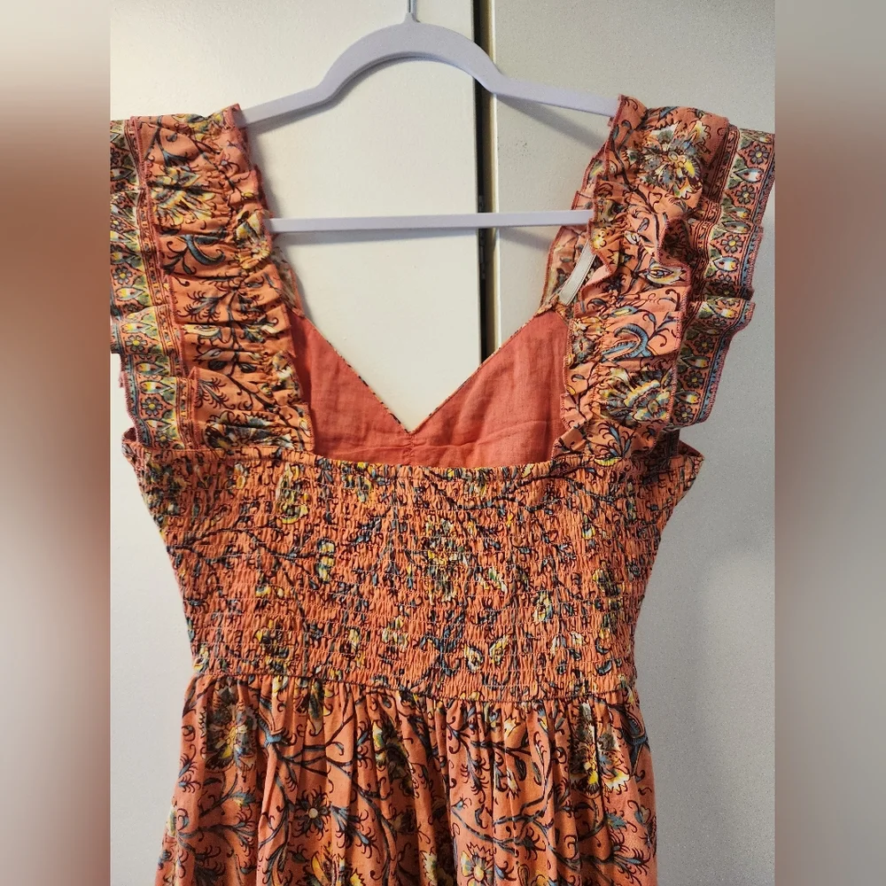 Scandi girl Dreamy Caroline Constas Coral Smocked Tier Maxi Nap Dress Small - Picture 5 of 6